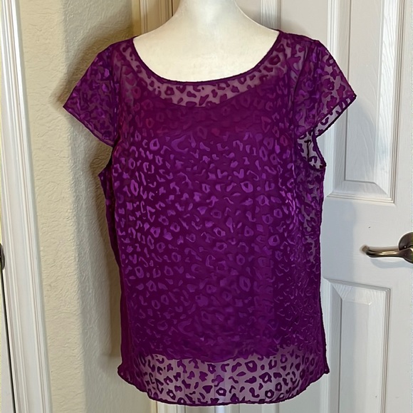 White House Black Market Tops - White House Black Market Purple Leopard Print Blouse
